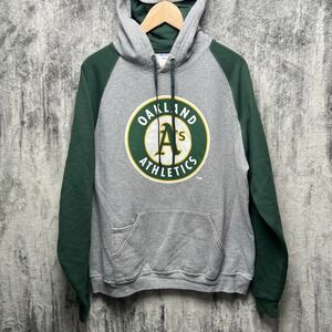 Vintage Y2K Jerzees Oakland A's Athletics Pullover Hoodie Size XL Gray Green